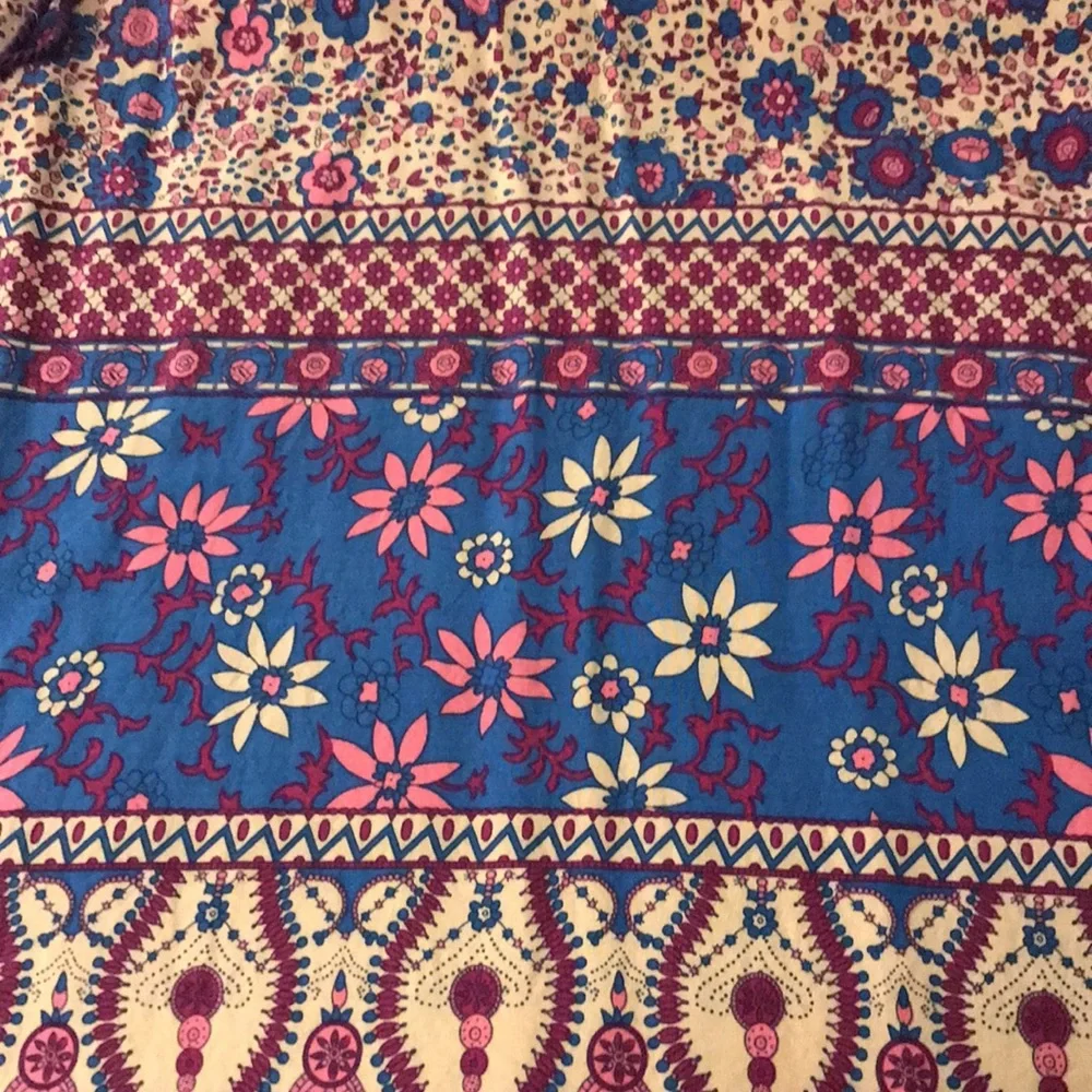 New R. Vivimos Spring Bohemian Patchwork Print Midi Dress Blue Cream Pink … - Picture 8 of 14